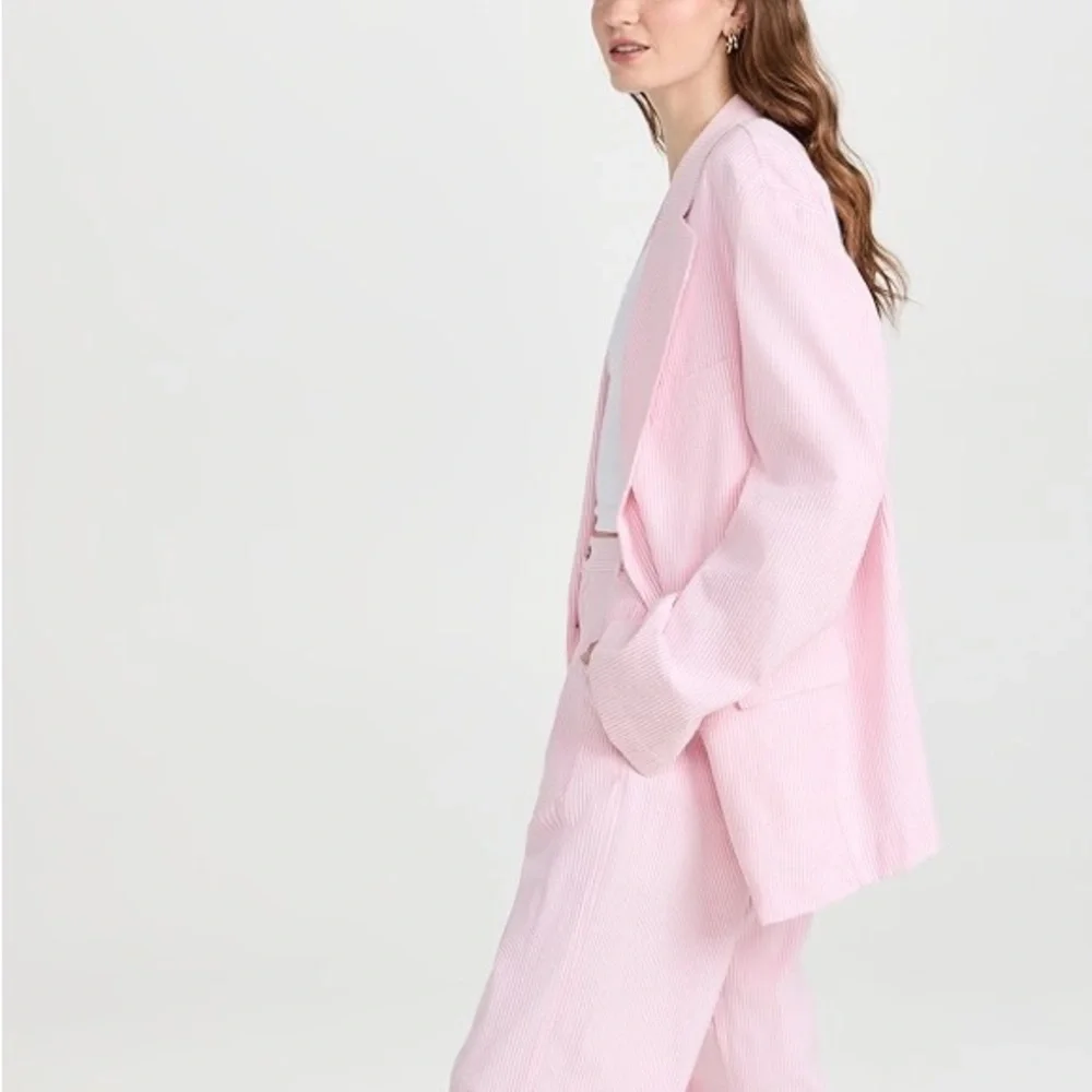 Denimist Pinstriped Pink Seersucker Deconstructed Oversized Blazer, XS Runs Big - Picture 7 of 14